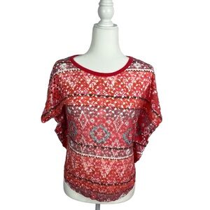 Southwestern Juniors Crochet Front Butterfly Sleeve Top Pink Multicolor Size XL